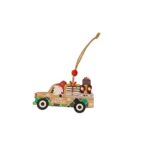 Decoratiune de Craciun din Lemn, Embo, cu Snur pentru Agatare in Brad, Model Masina lui Mos Craciun, Scris Merry Christmas, 8x8x0.4 cm, Multicolor