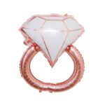 Balon din Folie Metalizata, Embo, Figurina Inel de Logodna, Model Diamant, Tema Nunta, 60 cm, Ambalaj Individual, Pai Inclus, Umflare cu Aer sau Heliu, Roz