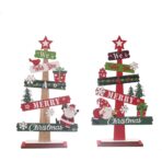 Decoratiune de Craciun din Lemn, Embo, pentru Masa, Scris We Wish You A Merry Christmas, Model Bradut, 21.5x12.2x4 cm, Multicolor - imagine 6