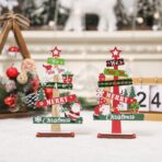 Decoratiune de Craciun din Lemn, Embo, pentru Masa, Scris We Wish You A Merry Christmas, Model Bradut, 21.5x12.2x4 cm, Multicolor - imagine 8