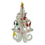 Decoratiune Craciun, Brad, Alb, 6 cavitati cu ornamente, 12 cm x 20 cm, Lemn, Embo