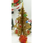 Decoratiune Craciun, Brad, Auriu, 6 cavitati cu ornamente, 12 cm x 20 cm, Lemn, Embo - imagine 4