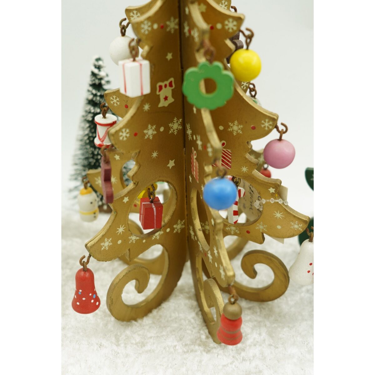 Decoratiune Craciun, Brad, Auriu, 6 cavitati cu ornamente, 12 cm x 20 cm, Lemn, Embo - imagine 5