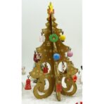 Decoratiune Craciun, Brad, Auriu, 6 cavitati cu ornamente, 12 cm x 20 cm, Lemn, Embo - imagine 7