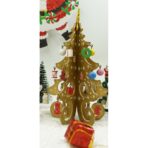 Decoratiune Craciun, Brad, Auriu, 6 cavitati cu ornamente, 12 cm x 20 cm, Lemn, Embo - imagine 9