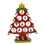 Decoratiune Craciun, Brad, Rosu, 10 cavitati cu ornamente, 20.5 cm x 28 cm, Lemn, Embo