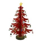 Decoratiune Craciun, Brad, Rosu/Alb, 15 cavitati cu ornamente, 25.5 cm x 33 cm, Lemn, Embo