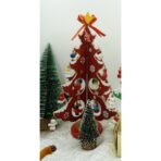 Decoratiune Craciun, Brad, Rosu/Alb, 8 cavitati cu ornamente, 18.5 cm x 33 cm, Lemn, Embo - imagine 2