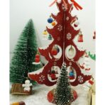 Decoratiune Craciun, Brad, Rosu/Alb, 8 cavitati cu ornamente, 18.5 cm x 33 cm, Lemn, Embo - imagine 5