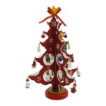 Decoratiune Craciun, Brad, Rosu/Alb, 8 cavitati cu ornamente, 18.5 cm x 33 cm, Lemn, Embo