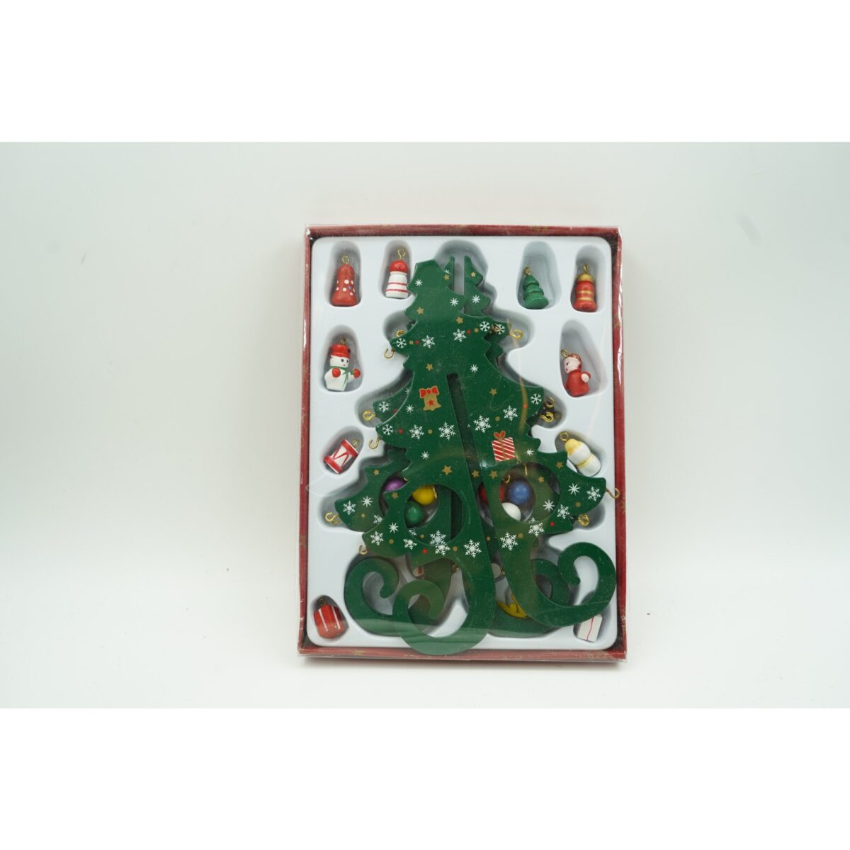 Decoratiune Craciun, Brad, Verde, 6 cavitati cu ornamente, 12 cm x 20 cm, Lemn, Embo - imagine 4
