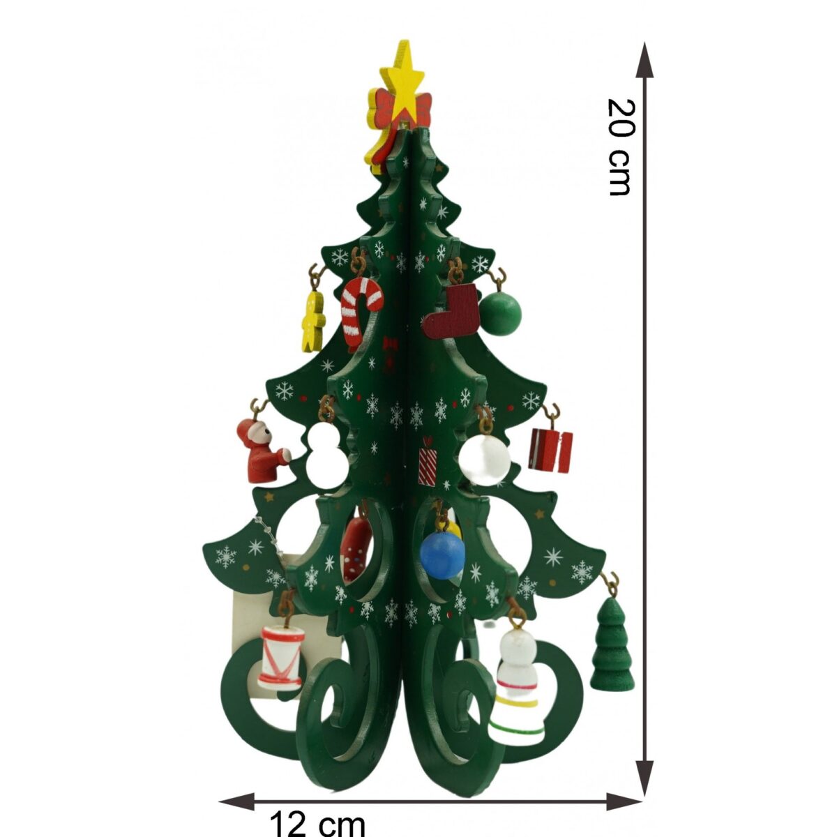 Decoratiune Craciun, Brad, Verde, 6 cavitati cu ornamente, 12 cm x 20 cm, Lemn, Embo - imagine 6