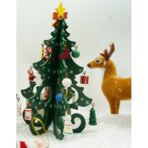 Decoratiune Craciun, Brad, Verde, 6 cavitati cu ornamente, 12 cm x 20 cm, Lemn, Embo - imagine 7