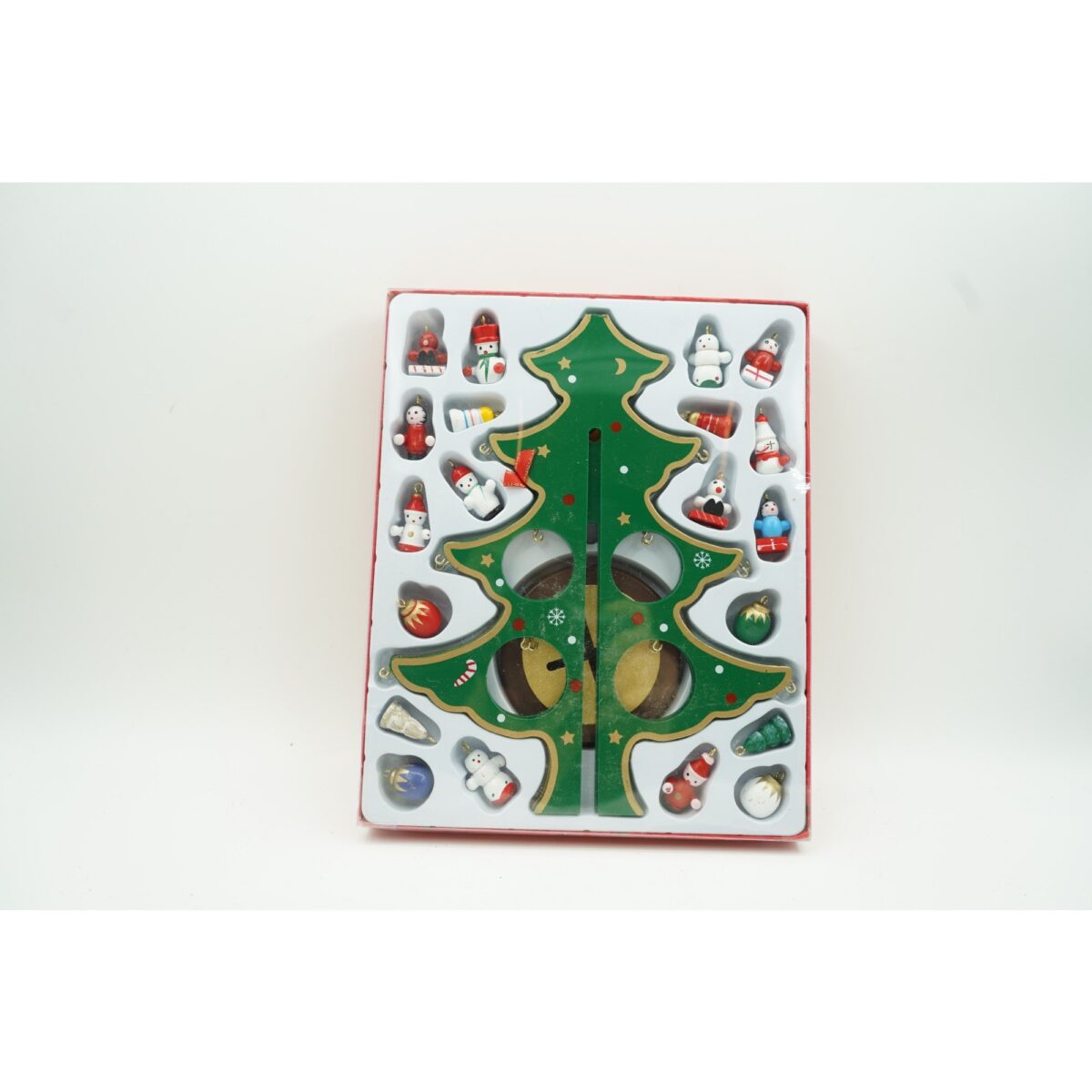 Decoratiune Craciun, Brad, Verde, 8 cavitati cu ornamente, 18.5 cm x 25 cm, Lemn, Embo - imagine 3
