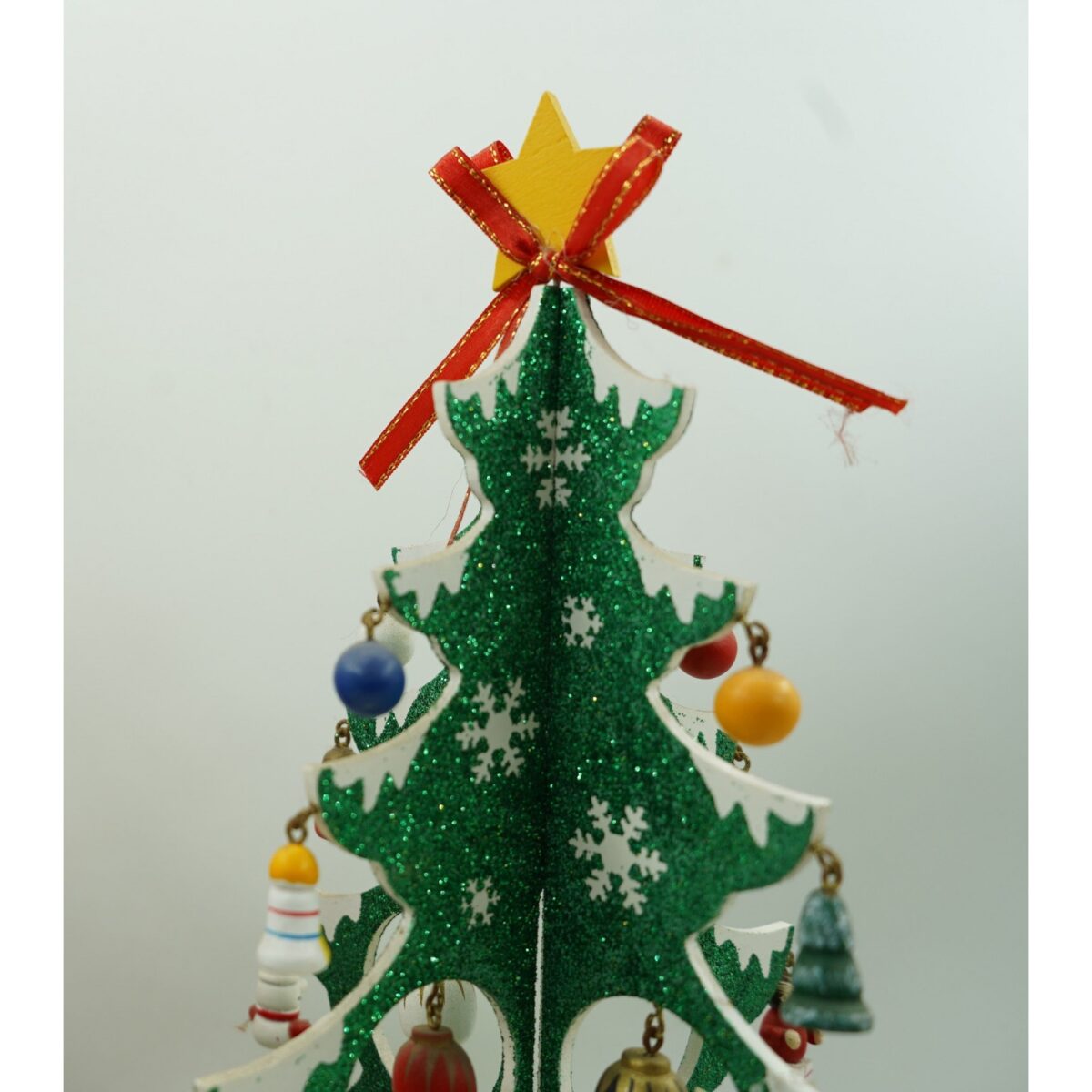 Decoratiune Craciun, Brad, Verde/Alb, 8 cavitati cu ornamente, 18.5 cm x 33 cm, Lemn, Embo - imagine 3