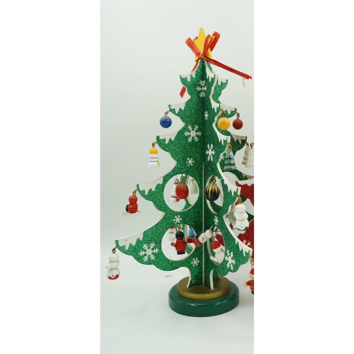Decoratiune Craciun, Brad, Verde/Alb, 8 cavitati cu ornamente, 18.5 cm x 33 cm, Lemn, Embo - imagine 5