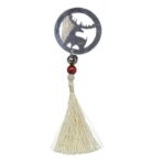 Decoratiune de Craciun, Embo, pentru Brad, Model Ren cu Clopotel, Lucios, Argintiu