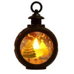 Decoratiune Craciun tip Felinare cu baterii, 13.5 x 9 cm,Lumanare cu geam si inscriptie Brad Craciun,lumina alb cald,baterii incluse,Negru