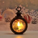 Decoratiune Craciun tip Felinare cu baterii, 13.5 x 9 cm,Lumanare cu geam si inscriptie Brad Craciun,lumina alb cald,baterii incluse,Negru - imagine 2