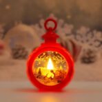 Decoratiune Craciun tip Felinare cu baterii, 13.5 x 9 cm,Lumanare cu geam si inscriptie Mos Craciun cu sanie,lumina alb cald,baterii incluse,Rosu - imagine 3