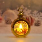 Decoratiune Craciun tip Felinare cu baterii, 13.5 x 9 cm,Lumanare cu geam si inscriptie Mos Craciun cu sanie,lumina alb cald,baterii incluse,Auriu - imagine 3