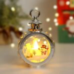 Decoratiune Craciun tip Felinare cu baterii, 13.5 x 9 cm,Lumanare cu geam si inscriptie om de zapada,lumina alb cald,baterii incluse, Argintiu - imagine 3