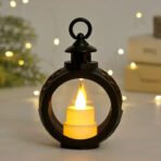 Decoratiune Craciun tip Felinare cu baterii, 13.5 x 9 cm,Lumanare cu lumina alb cald fara geam,baterii incluse,Negru - imagine 3