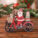 Decoratiune de Craciun din Lemn, Embo, cu Snur pentru Agatare in Brad, Model Mos Craciun pe Bicicleta, 10.3x11.5x0.5 cm, Multicolor - imagine 2