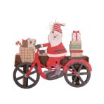 Decoratiune de Craciun din Lemn, Embo, cu Snur pentru Agatare in Brad, Model Mos Craciun pe Bicicleta, 10.3x11.5x0.5 cm, Multicolor