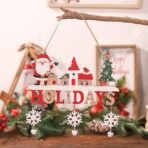 Decoratiune de Craciun din Lemn, Embo, cu Snur pentru Agatare in Brad, Model Mos Craciun, Scris Let It Snow, 21.9x19 cm, Multicolor - imagine 4