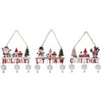 Decoratiune de Craciun din Lemn, Embo, cu Snur pentru Agatare in Brad, Model Mos Craciun, Scris Let It Snow, 21.9x19 cm, Multicolor - imagine 5