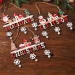 Decoratiune de Craciun din Lemn, Embo, cu Snur pentru Agatare in Brad, Model Mos Craciun, Scris Let It Snow, 21.9x19 cm, Multicolor - imagine 6
