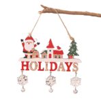 Decoratiune de Craciun din Lemn, Embo, cu Snur pentru Agatare in Brad, Model Mos Craciun, Scris Let It Snow, 21.9x19 cm, Multicolor