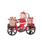 Decoratiune de Craciun din Lemn, Embo, cu Snur pentru Agatare in Brad, Model Om de Zapada pe Bicicleta, 10.3x11.5x0.5 cm, Multicolor