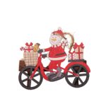 Decoratiune de Craciun din Lemn, Embo, cu Snur pentru Agatare in Brad, Model Om de Zapada pe Bicicleta, 10.3x11.5x0.5 cm, Multicolor