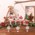 Decoratiune de Craciun din Lemn, Embo, cu Snur pentru Agatare in Brad, Model Om de Zapada, Scris Let It Snow, 21.9x19 cm, Multicolor - imagine 3