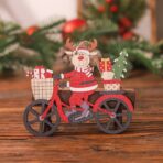 Decoratiune de Craciun din Lemn, Embo, cu Snur pentru Agatare in Brad, Model Ren pe Bicicleta, 10.3x11.5x0.5 cm, Multicolor - imagine 2