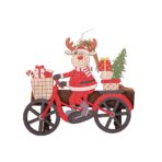 Decoratiune de Craciun din Lemn, Embo, cu Snur pentru Agatare in Brad, Model Ren pe Bicicleta, 10.3x11.5x0.5 cm, Multicolor