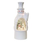 Decoratiune de Craciun, Embo, Model Om de Zapada, Felinar Glob cu Iluminare LED si Efect Zapada, 27 x 12 x 11.5 cm, Alb