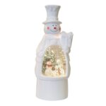 Decoratiune de Craciun, Embo, Model Om de Zapada, Felinar Glob cu Iluminare LED si Efect Zapada, 27 x 12 x 11.5 cm, Alb