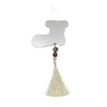 Decoratiune de Craciun, Embo, pentru Brad, Model Cizma de Mos cu Clopotel, Lucios, Argintiu