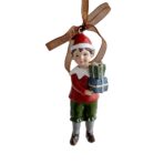 Decoratiune de Craciun, Embo, pentru Brad, Model Elf cu Cadouri, 10 x 3 cm, din Rasina, Multicolor