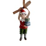Decoratiune de Craciun, Embo, pentru Brad, Model Elf cu Cadouri, 10 x 3 cm, din Rasina, Multicolor