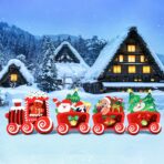 Decoratiune de Craciun, Embo, pentru Gradina, Tip Trenulet, 4 Figurine + Bete de Infipt in Pamant, din Plastic, Impermeabil, Model Tren cu Omul Briosa in Locomotiva, Multicolor - imagine 2