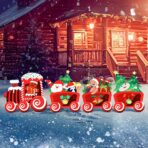 Decoratiune de Craciun, Embo, pentru Gradina, Tip Trenulet, 4 Figurine + Bete de Infipt in Pamant, din Plastic, Impermeabil, Model Tren cu Omul Briosa in Locomotiva, Multicolor - imagine 3