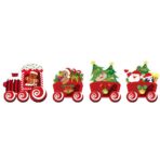 Decoratiune de Craciun, Embo, pentru Gradina, Tip Trenulet, 4 Figurine + Bete de Infipt in Pamant, din Plastic, Impermeabil, Model Tren cu Omul Briosa in Locomotiva, Multicolor
