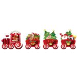 Decoratiune de Craciun, Embo, pentru Gradina, Tip Trenulet, 4 Figurine + Bete de Infipt in Pamant, din Plastic, Impermeabil, Model Tren cu Omul Briosa in Locomotiva, Multicolor