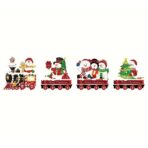 Decoratiune de Craciun, Embo, pentru Gradina, Tip Trenulet, 4 Figurine + Bete de Infipt in Pamant, din Plastic, Impermeabil, Model Oameni de Zapada, Multicolor