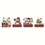 Decoratiune de Craciun, Embo, pentru Gradina, Tip Trenulet, 4 Figurine + Bete de Infipt in Pamant, din Plastic, Impermeabil, Model Oameni de Zapada, Multicolor