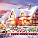 Decoratiune de Craciun, Embo, pentru Gradina, Tip Trenulet, 4 Figurine + Bete de Infipt in Pamant, din Plastic, Impermeabil, Model Oameni de Zapada, Multicolor - imagine 3